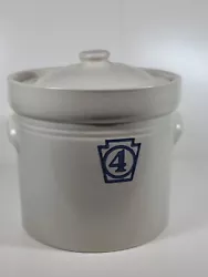 Pfaltzgraff Yorktown Keystone Blue Canister with lid number 4. Used item. May be some cosmetic wear, but functional as...