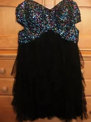 Blondie Sweet 16 Quinceanera Prom Dress Junior size 1. Open hole on each side above waist. Black and Sequin.
