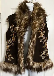 Brown faux suede faux fur. GIRLS size M Vest. INC international concepts. with gold stitching and jewel accents. armpit...