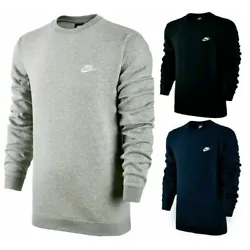 Nike Mens Sweatshirt Long Sleeve Fleece Embroidered Logo Club Crewneck Pullover Black S.