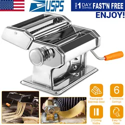 Stainless Steel Pasta Maker Fettuccine Noodle Roller Machine/Rolling Pin Mat Set. There are 6 adjustable setting of...
