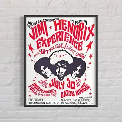 JIMI HENDRIX EXPERIENCE & SOFT MACHINE Baton Rouge 1968 Concert Poster, 22”x28”. Poster measures 22 in. x 28...