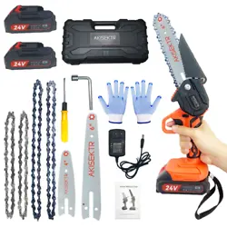 Mini Chainsaw Cordless, 4 Inch 6 Inch Battery Power Chain Saw with 2 Rechargeable Battery, 4 Replaceable Chain, 24V...