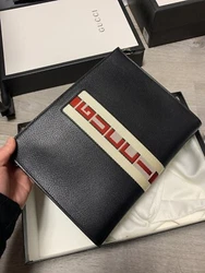 Gucci Clutch Case GUCCI Logo Pouch Black Leather Clutch NEW Authentic. Gucci Clutch Case Logo Pouch Black Leather...