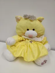 1986 PUFFALUMP YELLOW KITTY CAT FISHER PRICE WITH DRESS VINTAGE PLUSH TOY as pictured. Acquired from a recent estate...