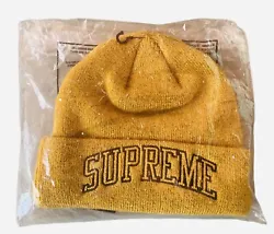 -NEW IN PACKAGE-Supreme x New Era Mustard Yellow Metallic Arc Beanie Supreme Colab.One Size Fits All*FREE SHIPPING*