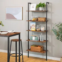 Load Capacity of Ladder shelf 60 lb (27kg). Rustic brown finish shelf that is beautiful, and resists stains for years,...