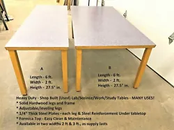 Legs are attached with steel plates and added steel support is added beneath top. Two widths are available - 2ft. Wide...