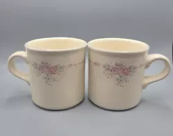 Set of (2) Pfaltzgraff Trousseau Coffee Mug. Pink rose detail with grey trim on the rims. Pattern is similar to tearose...