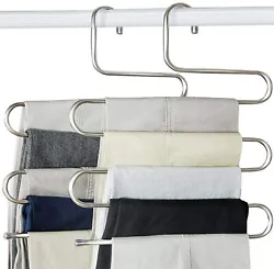 Space saving pants hangers -- 5 tier trousers hangers. Each hanger can at least hold up 5 jeans, trousers or other...