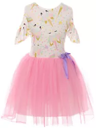 Short Ruffle Sleeve Dress. Pink Tutu Tulle Skirt with Bow, perfect matching with short or legging under. Deluxe Cold...