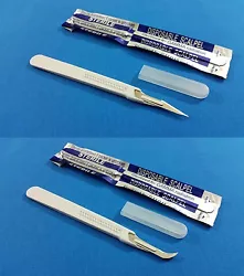 ITEM:10 DISPOSABLE STERILE SURGICAL SCALPELS #11 & #12 WITH PLASTIC GRADUATED HANDLE. 5 DISPOSABLE STERILE SURGICAL...