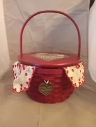 Longaberger 2006 Sweetheart Be My Valentine Basket Set with Lid - Retired. Bold red stained basket with embroidered...