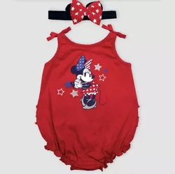Infant Girls 3-6 Months Minnie Mouse Disney Bodysuit Headband Ears Red White BlueCondition is New with tags