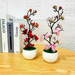Artificial Bonsai Flower. The length of the fake bonsai is 11cm, the width is 11cm and the height is 30cm. 1 Set of...