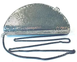 STRIKING little purse in the shape of a half moon, covered in tiny little 1/16 silver disks, front, back, and bottom....