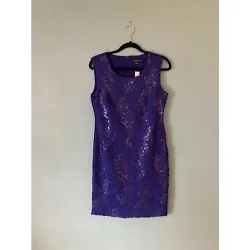 NWT Tribal sleeveless blue lined dress with purple sequins decorating the front size 4, back has no decoration....