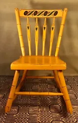 Rocking Chair. 19th Century Arrow-Back Windsor Childs. Solid Plank Shield seat and bamboo ring turnings. Yelow Paint...