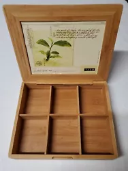 Solid Wood Bamboo TAZO Tea Box 6 Compartments 2008 From Starbucks.  Small wood chip on bottom corner. View photos for...