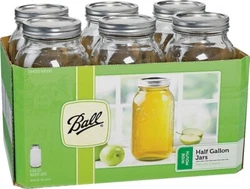 BALL 68100. CANNING JARS. CASE OF (6) 1/2 GALLON. Type:Wide Mouth. FRASCO/TAPA PARA CONSERVAS CAP 1,89 L.