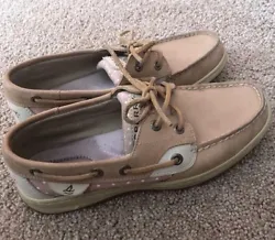 Sperry Top Sider Tan & Pink Polka-Dot Womens Boat Shoes Size 7. Condition is Pre-owned. Shipped with USPS Priority Mail.