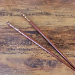 Vintage 50s Japanese Ornamental Chopsticks (Hair Pin) Set, Brown with goldleaf.