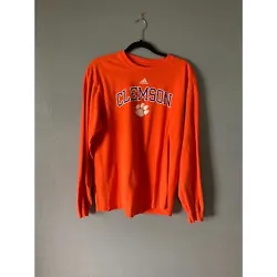 Adidas University of Clemson long sleeve cotton orange t-shirt size large Measures 22