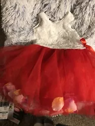 SK SPUNKY KIDS RED AND WHITE TUTU FLOWER PEDALS DRESS GIRLS SMALL NWT.