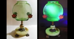 The agate base was made by Houze. The uranium glass fishbowl has a glob of putty placed on the bottom. Uranium Glass,...