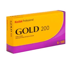 Kodak Professional Gold 200 asa 120mm Color Film, 5 Rolls.