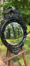 Antique Bull’s Eye Federalist Eagle Convex Wood Mirror 13 Colonies. Measures 36 inches from the top to the bottom and...