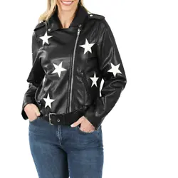 VEGAN LEATHER STAR PATCH BELTED MOTO JACKET- SUPER HIGH QUALITY, FEELS LIKE REAL LEATHER! LOOKS AMAZING. COLOR MAY VARY...
