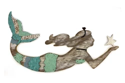 Measures 19 x 9 3/4 x 1/2 inches. Made of painted fiberboard with a distressed finish, embellished with metal accents...