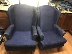 WINGBACK LIVING /FAMILY ROOM CHAIRS PAIR SET 2 Navy Blue.