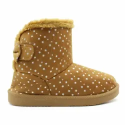 The sparkling glitter specs on these boots make them a must have for any little girl. The shoe is adorned with fur trim...