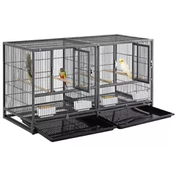 The birdcage can serve as a wide flight cage or two separate small cages by adding/removing the dividing grate. The...