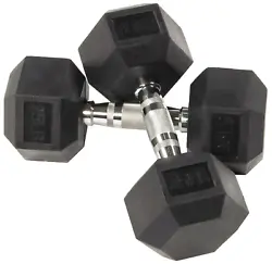 New Style Rubber Encased Hex Dumbbells, 25 lbs Pair, Black. Rubber Hex Dumbbells. Dumbbells are hexagon shaped to...