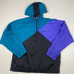 Vintage 80s 90s Nike Color Block Windbreaker Rain Jacket Quarter Zip Teal L.