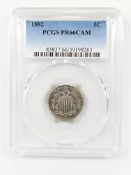 Available for sale is a super flashy 1882 Shield Nickel 5C that has been professionally graded by PCGS to be a proof 66...