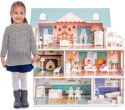 Robud wooden Dollhouse Dreamhouse Pretend Play House Set. Dollhouse with accessories is a excellent educational toy for...