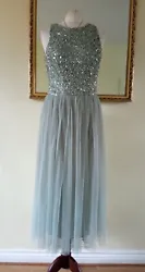 Maya Tall sequin Net Skirt Dress - Open Back - SIZE 6. LIGHT GREEN - Sequin top with open back, there is a neck tie...