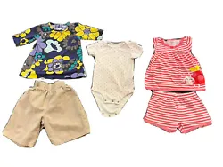 Set of 3 outfits, one body suit, one long pants and long sleeve top, one shorts and t shirt. All are Carter’s brand...