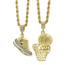 Iced Out Basketball & Shoes Pendant Cubic-Zirconia. You will receive 2 Pendant & 2 Chain. 2 CHAIN: 30