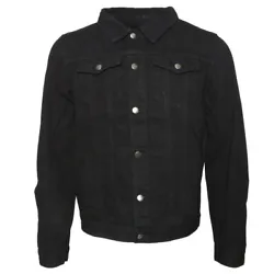 Mens Denim Jean Jacket Button Up Slim Fit Premium Cotton - Black 2XL.