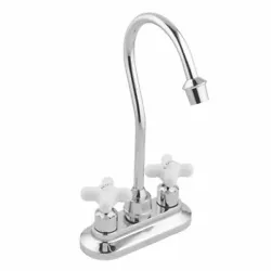 The faucet has ceramic washerless valves. Pull-out plug not included. Does not include pop-up drain. Shape: Gooseneck....