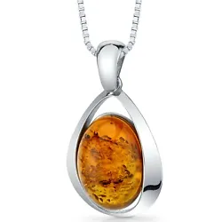 Genuine Baltic Amber, Rich Cognac Color, large oval shape. Pendant: 3.9 grams pure 925 sterling silver, Includes 18...