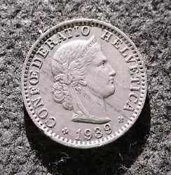 20 RAPPEN 1939 - WORLD WAR II. This coin was minted in 1939 in Bern, Switzerland. OLD COINS OF SWITZERLAND.