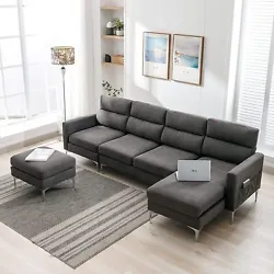 【Convertible L-Shaped Sectional Sofa Couch】Houjud sectional sofa consists of 4 parts, they can be combined into...