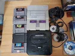 Comes with games pictured snes and games and controllers  Sega and controller unfortunately I dont have any power...