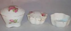 Up for your consideration is a beautiful 5 piece dresser set. It is white with pink flowers and green leaves. I didnt...